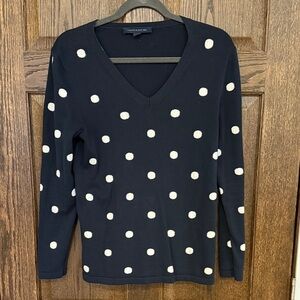 Tommy Hilfiger Navy with White  Polka Dot V-Neck Sweater size Medium 100% cotton